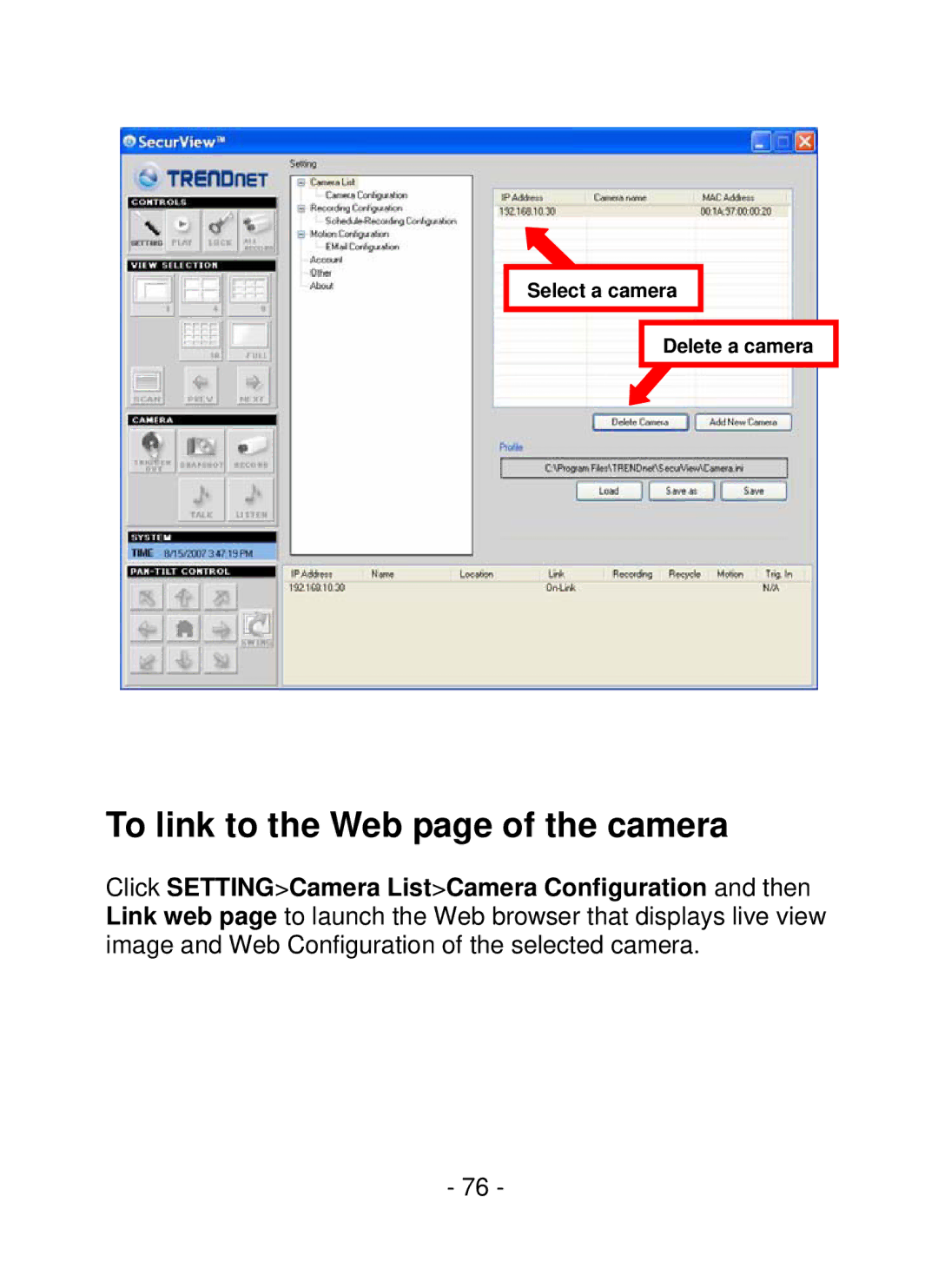 TRENDnet SecurView PoE Dome Internet Camera, TV-IP252P manual To link to the Web page of the camera 