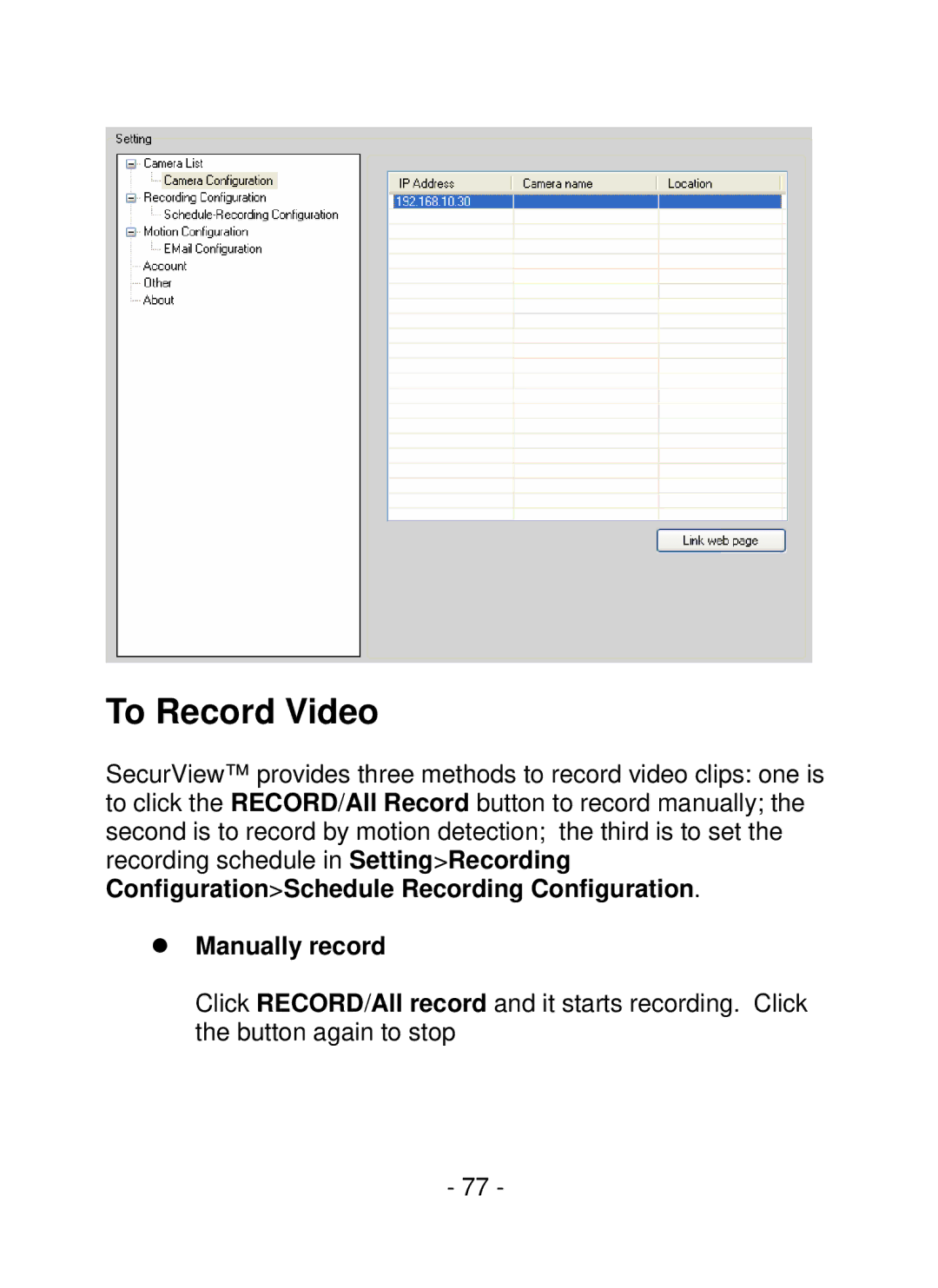 TRENDnet TV-IP252P, SecurView PoE Dome Internet Camera manual To Record Video, Manually record 