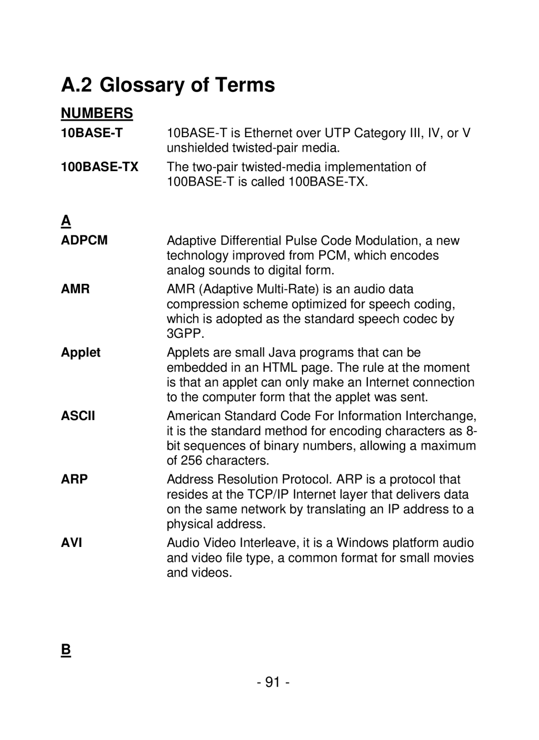 TRENDnet TV-IP252P, SecurView PoE Dome Internet Camera manual Glossary of Terms, Numbers 