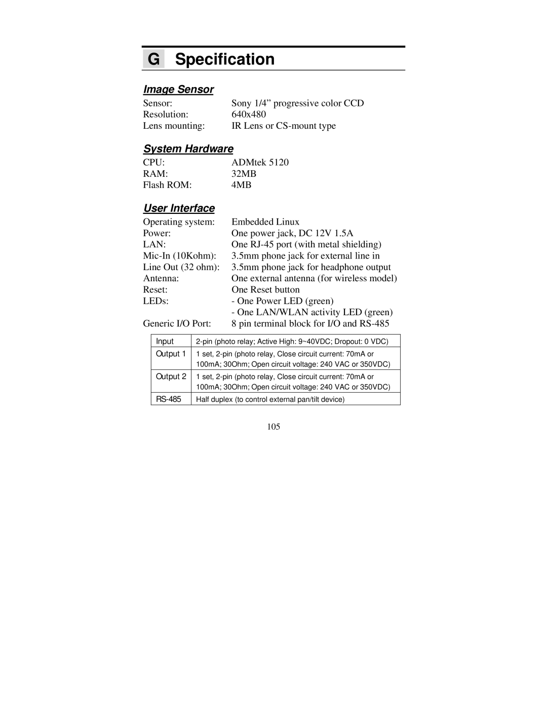 TRENDnet tv-ip301w manual Specification, Image Sensor 