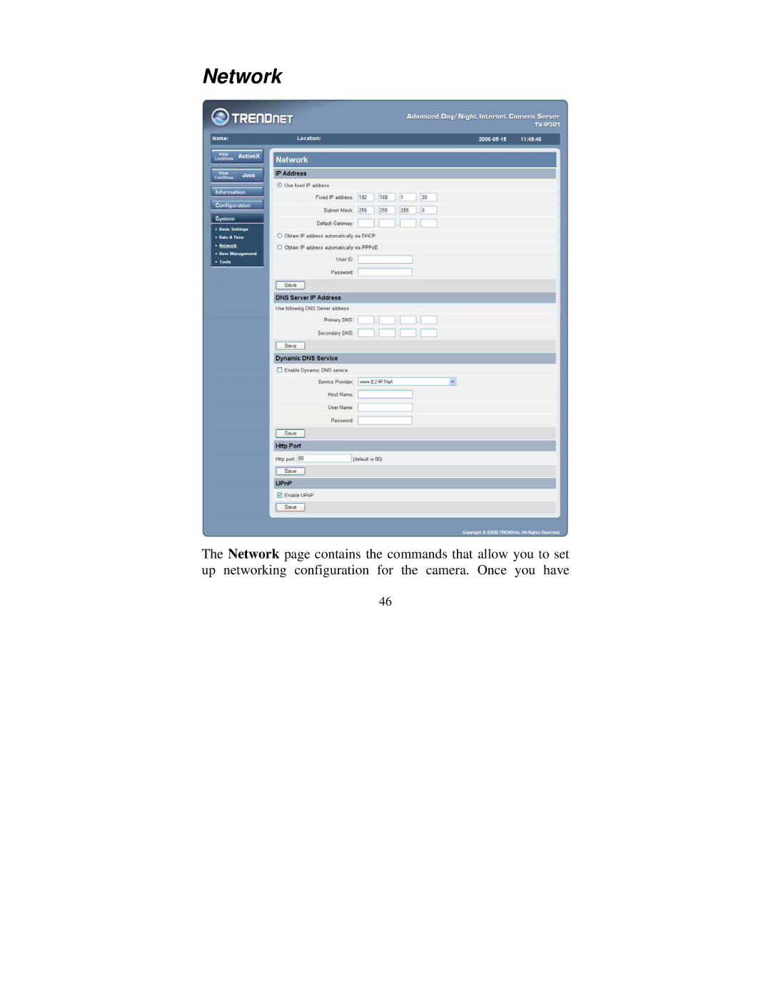 TRENDnet tv-ip301w manual Network 