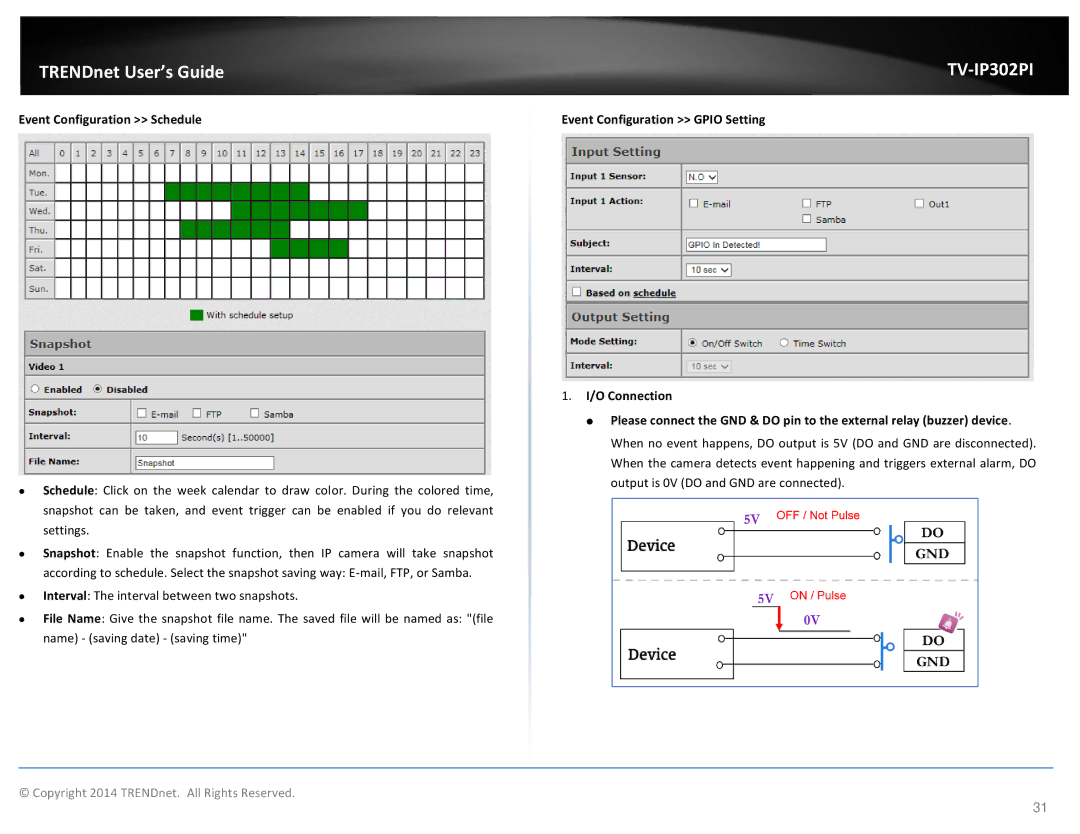 TRENDnet TV-IP302PI, Outdoor PoE Megapixel Day/Night Internet Camera manual Event Configuration Schedule 