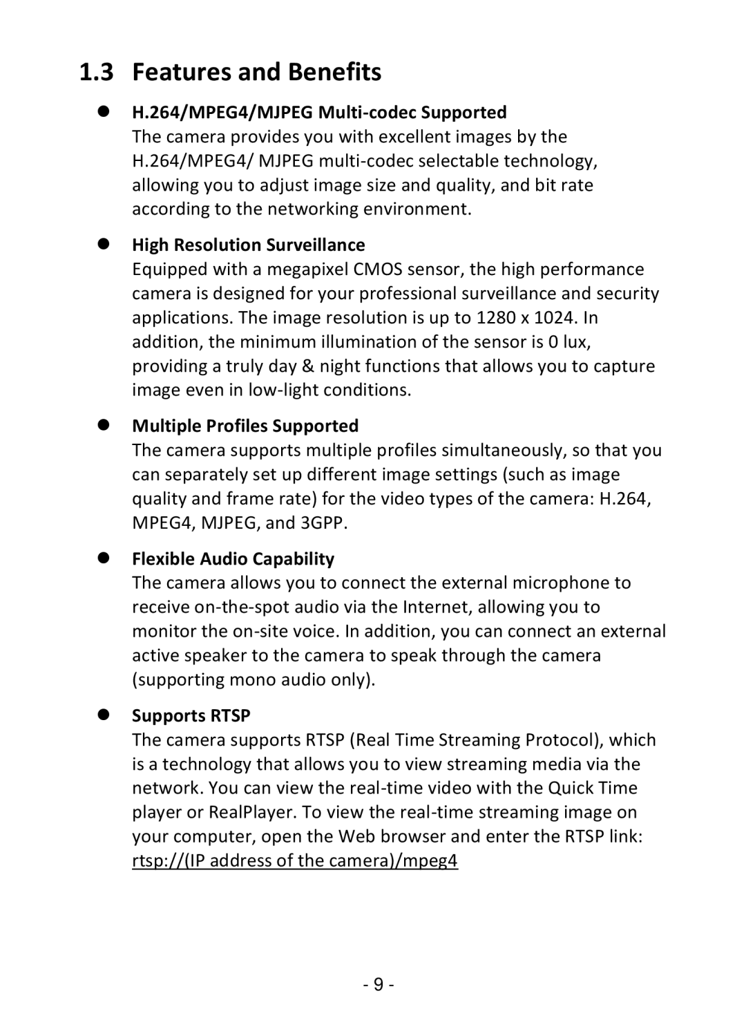 TRENDnet TV-IP322P manual Features and Benefits 