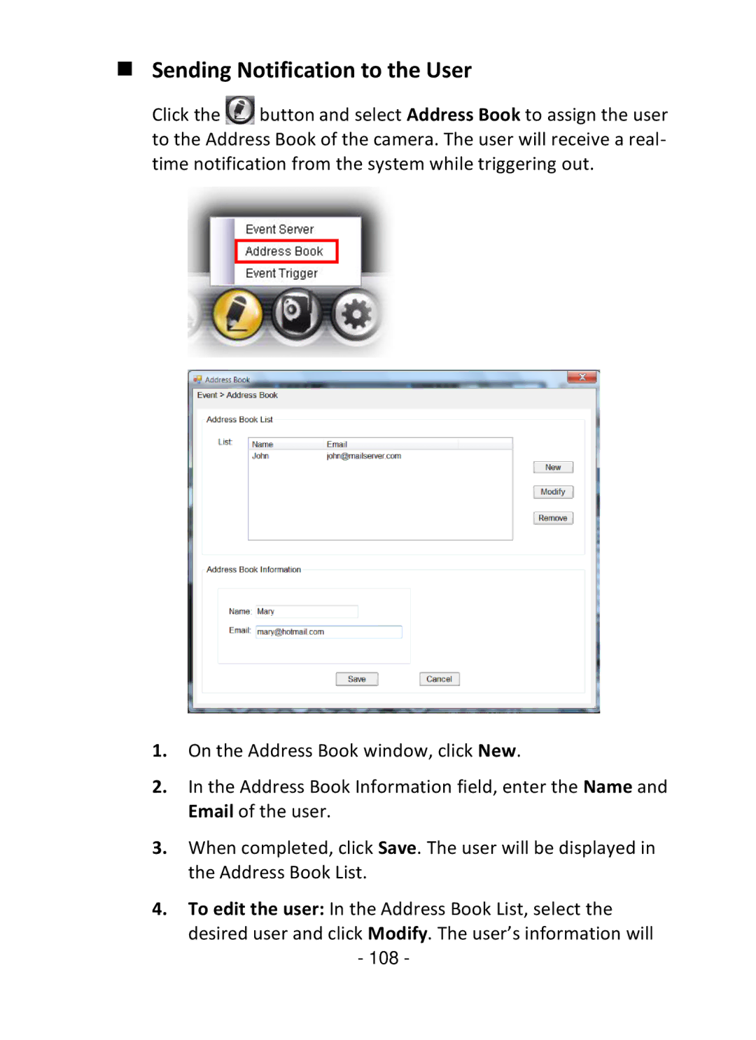 TRENDnet TV-IP322P manual  Sending Notification to the User 