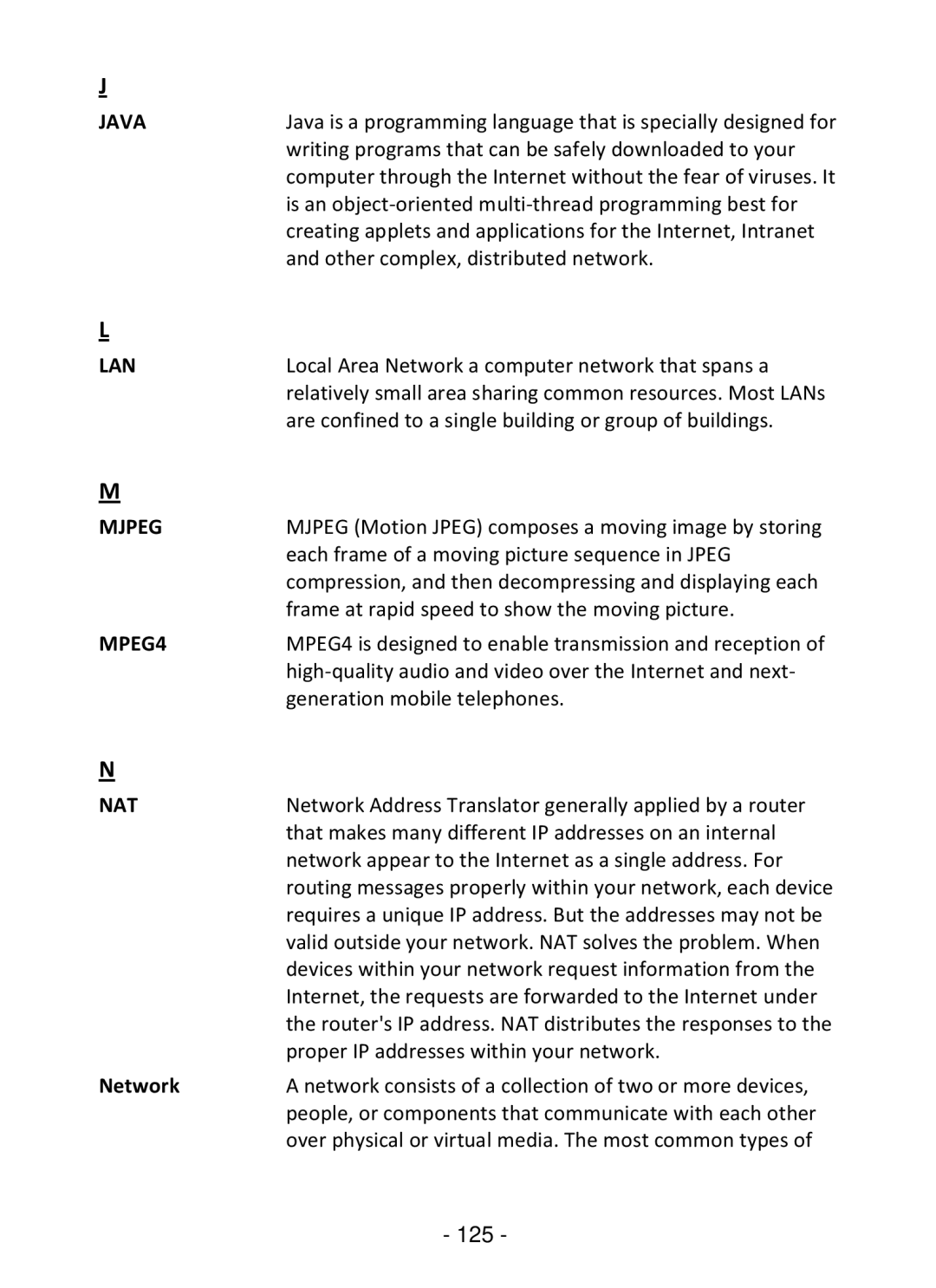 TRENDnet TV-IP322P manual Java, Network 