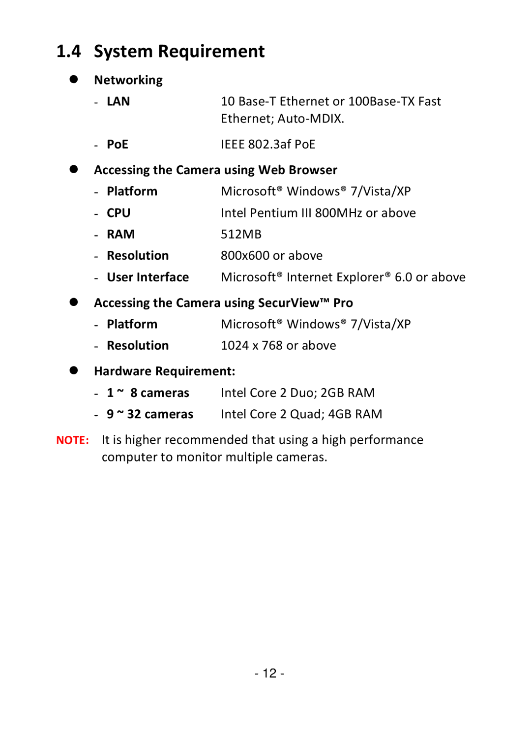 TRENDnet TV-IP322P manual System Requirement 