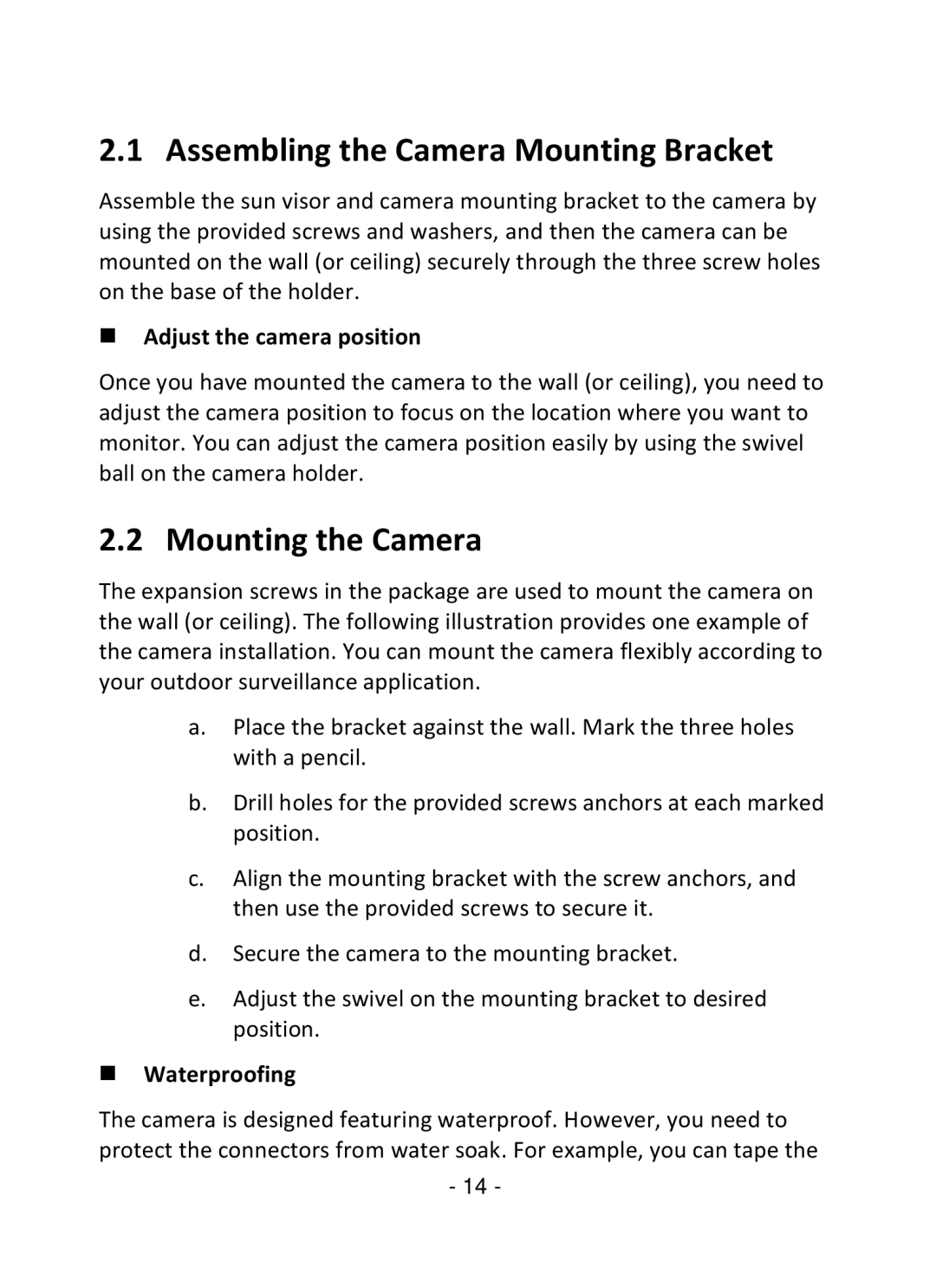 TRENDnet TV-IP322P manual Assembling the Camera Mounting Bracket, Mounting the Camera,  Adjust the camera position 