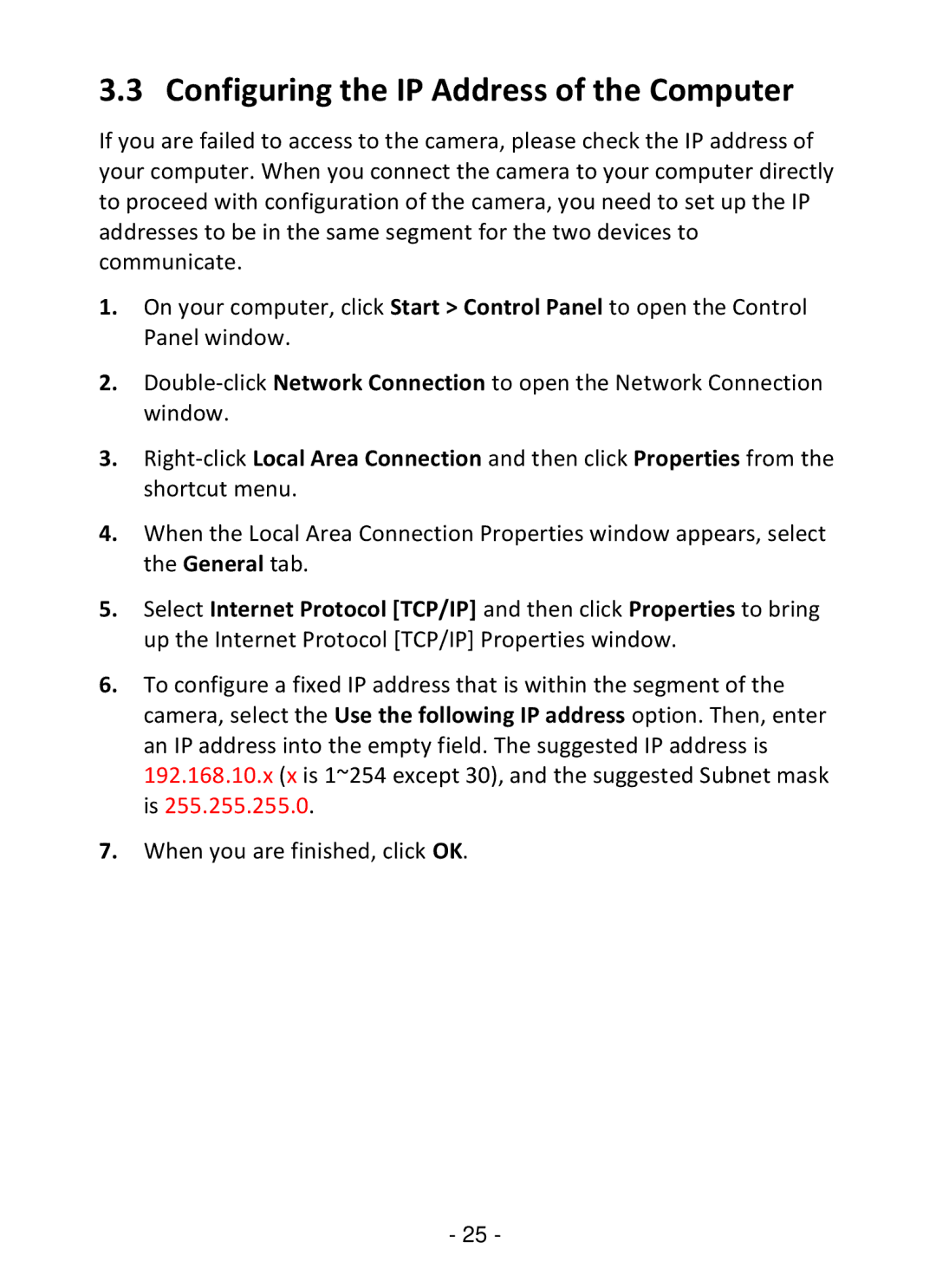 TRENDnet TV-IP322P manual Configuring the IP Address of the Computer 