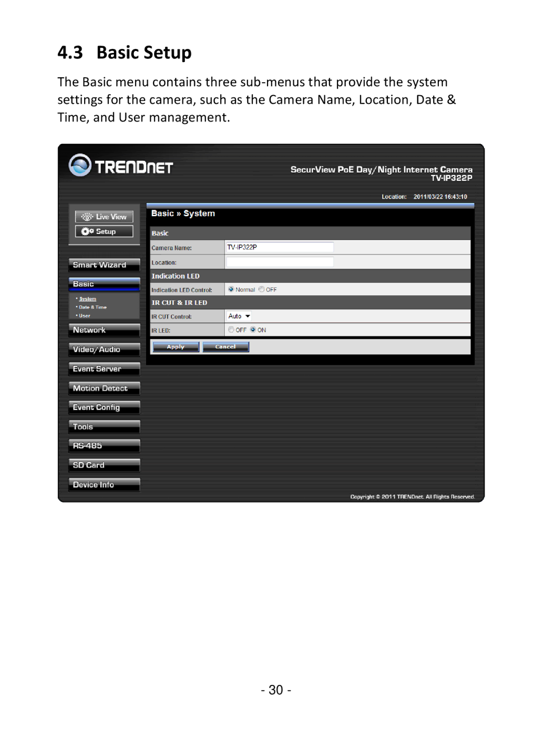 TRENDnet TV-IP322P manual Basic Setup 