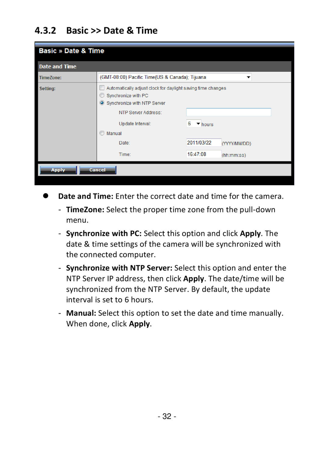 TRENDnet TV-IP322P manual Basic Date & Time 