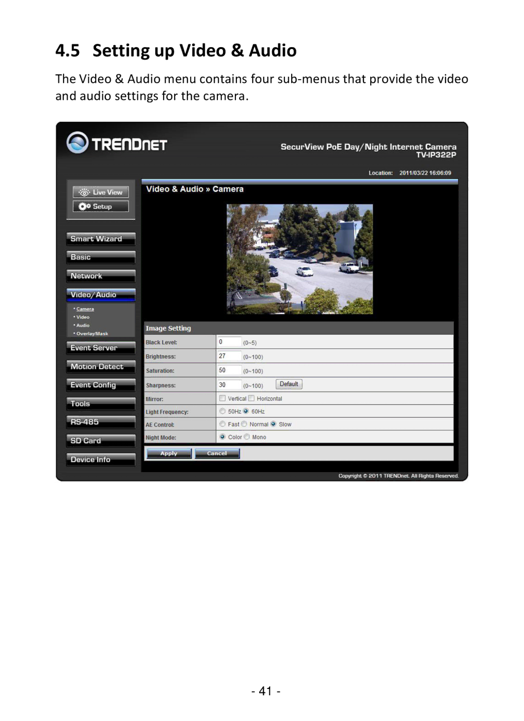 TRENDnet TV-IP322P manual Setting up Video & Audio 