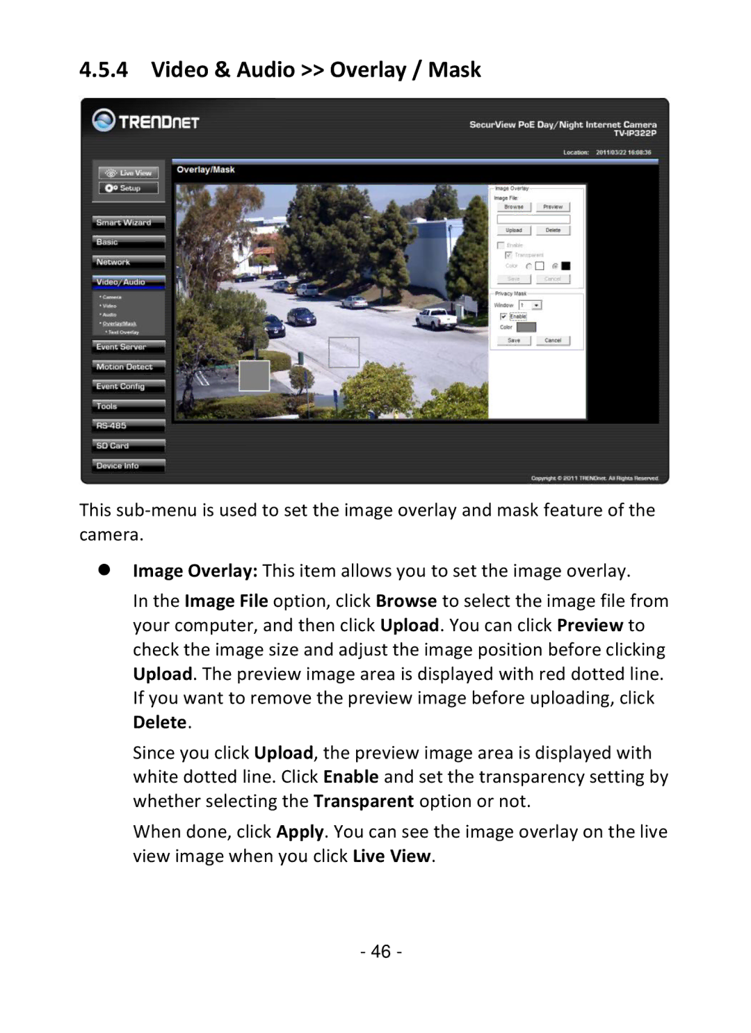 TRENDnet TV-IP322P manual Video & Audio Overlay / Mask 