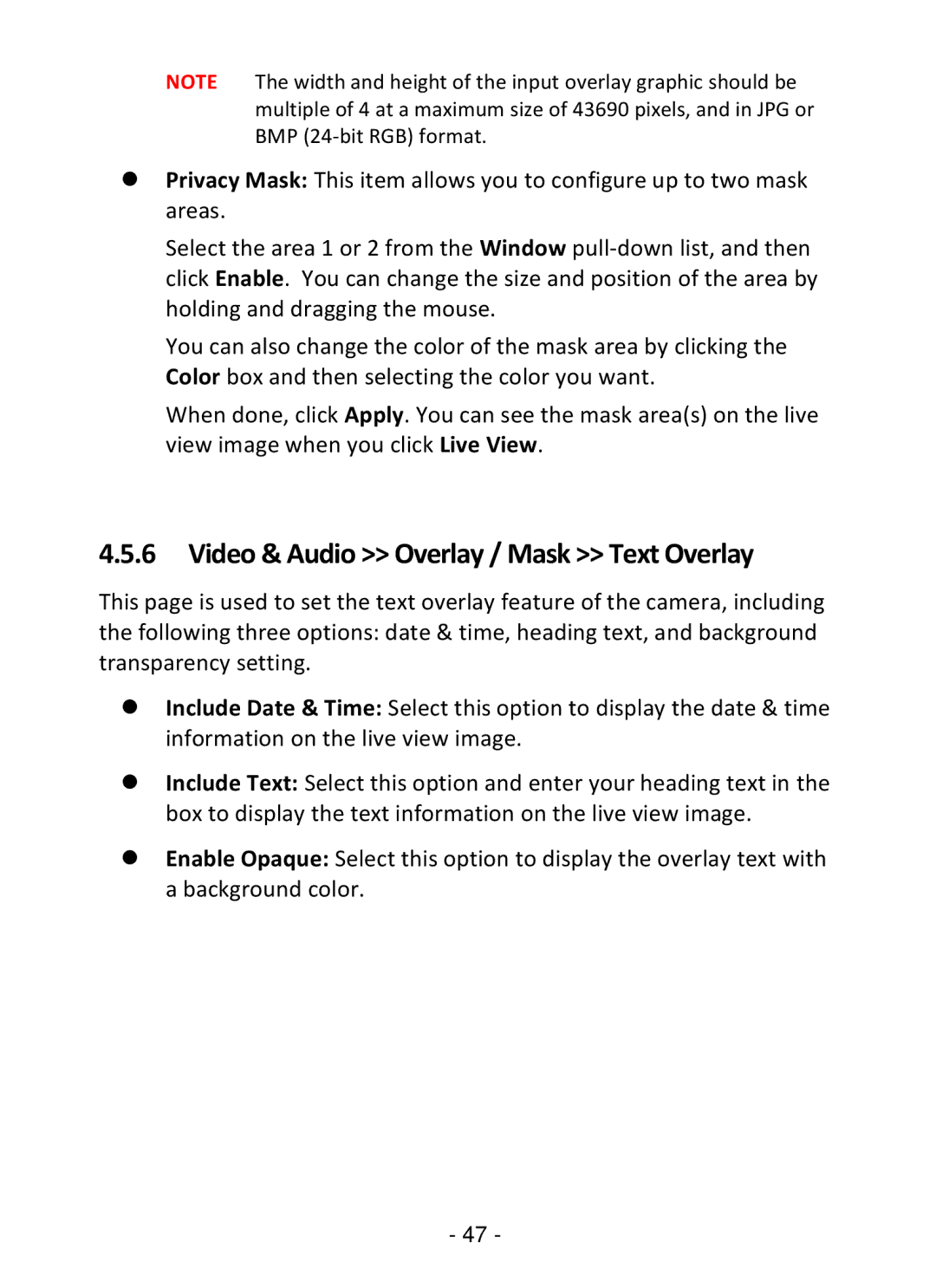 TRENDnet TV-IP322P manual Video & Audio Overlay / Mask Text Overlay 