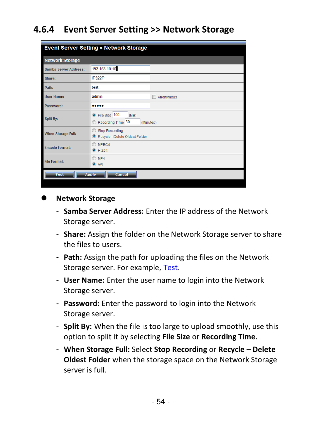 TRENDnet TV-IP322P manual Event Server Setting Network Storage,  Network Storage 