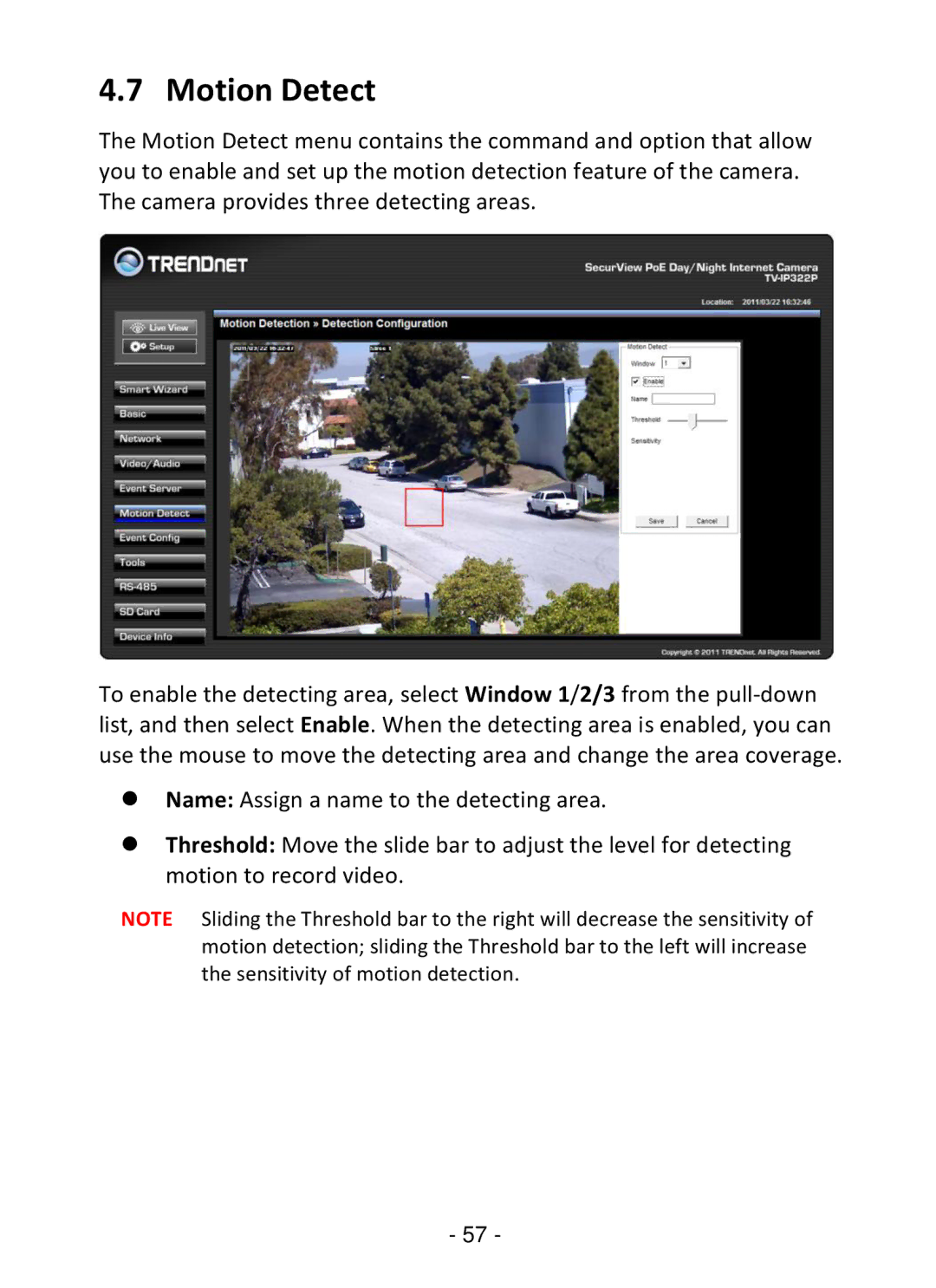 TRENDnet TV-IP322P manual Motion Detect 