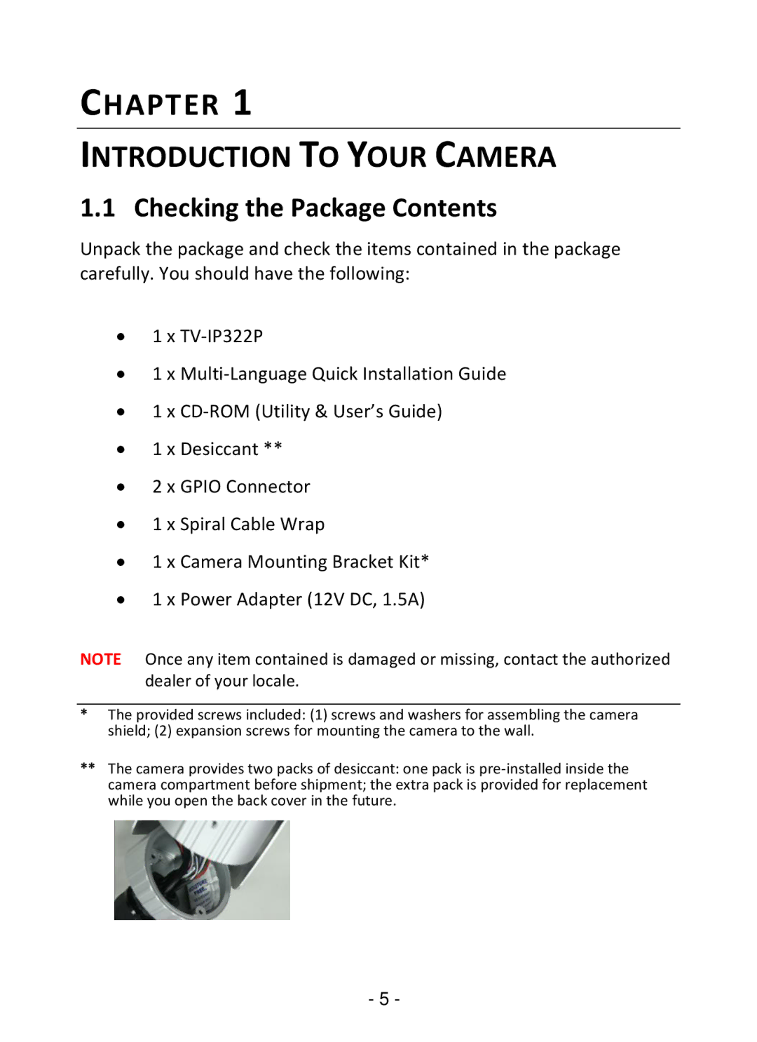 TRENDnet TV-IP322P manual Chapter Introduction to Your Camera, Checking the Package Contents 