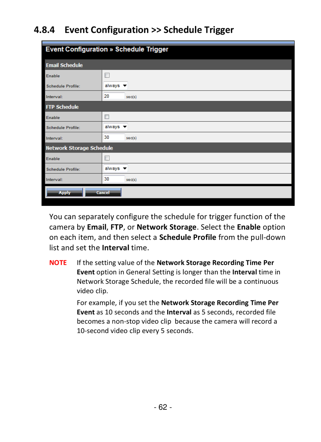 TRENDnet TV-IP322P manual Event Configuration Schedule Trigger 