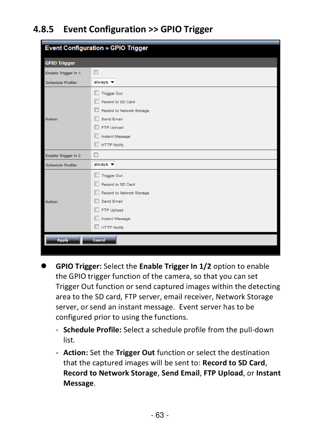 TRENDnet TV-IP322P manual Event Configuration Gpio Trigger 