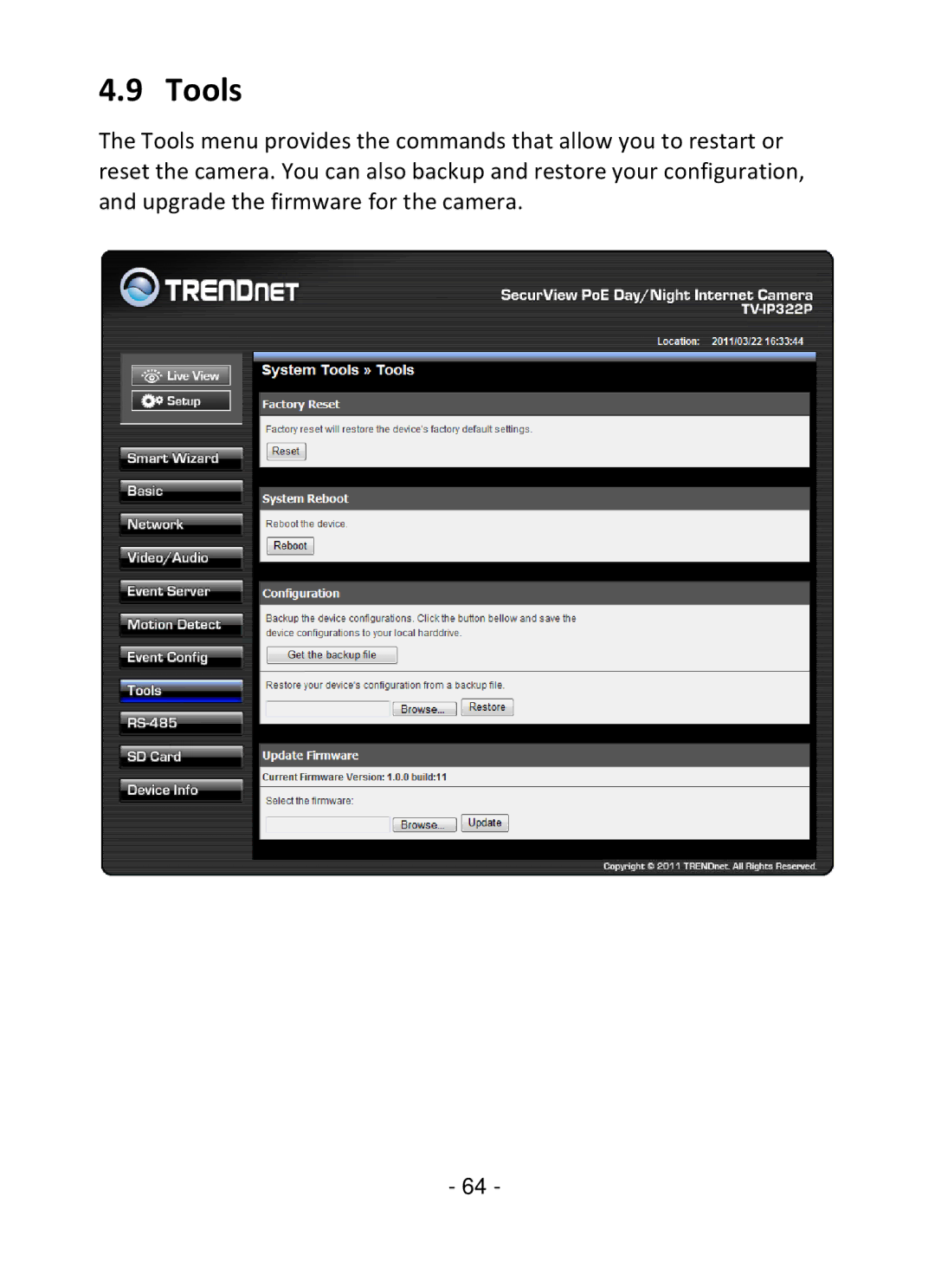 TRENDnet TV-IP322P manual Tools 