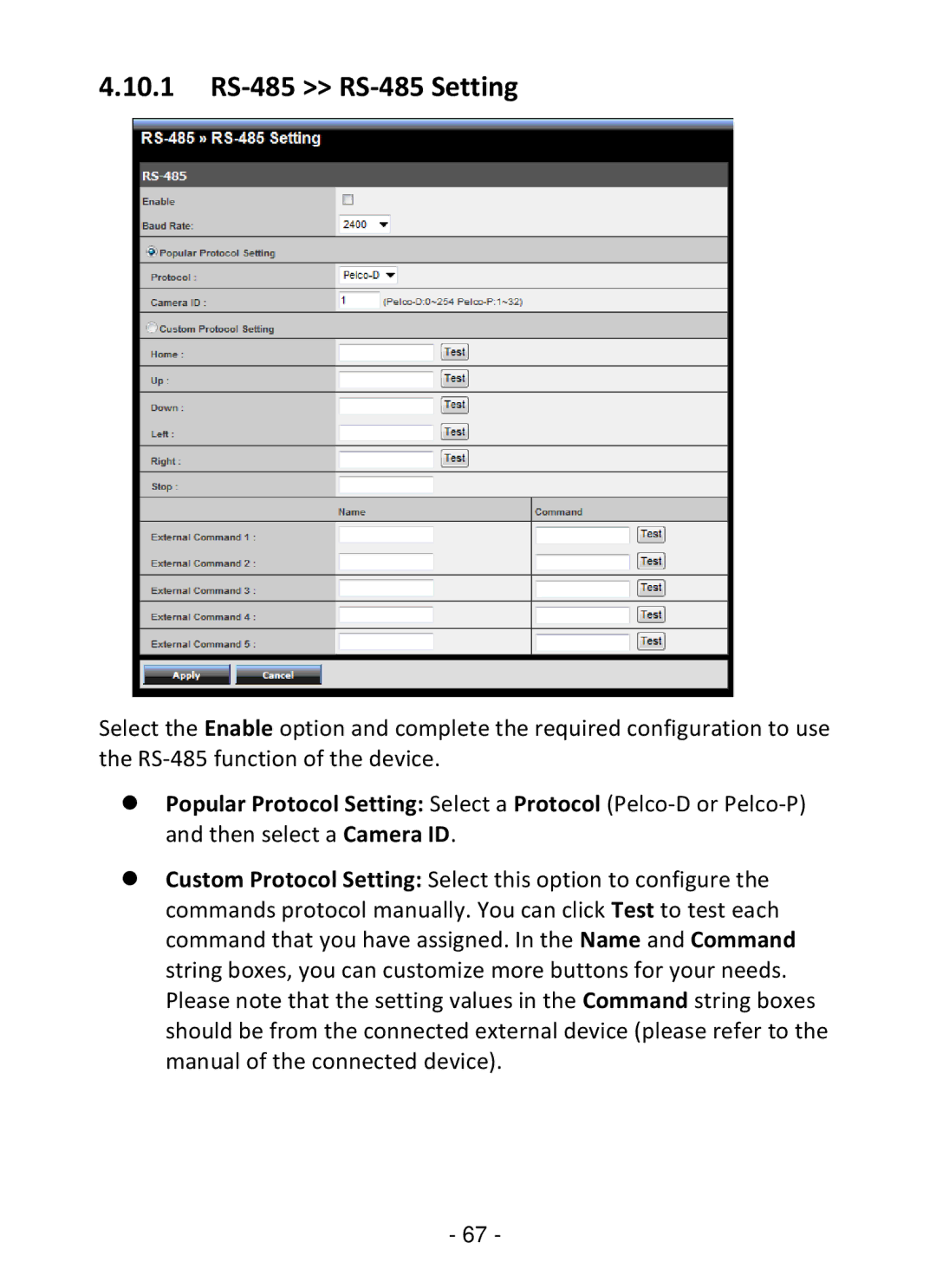 TRENDnet TV-IP322P manual 10.1 RS-485 RS-485 Setting 