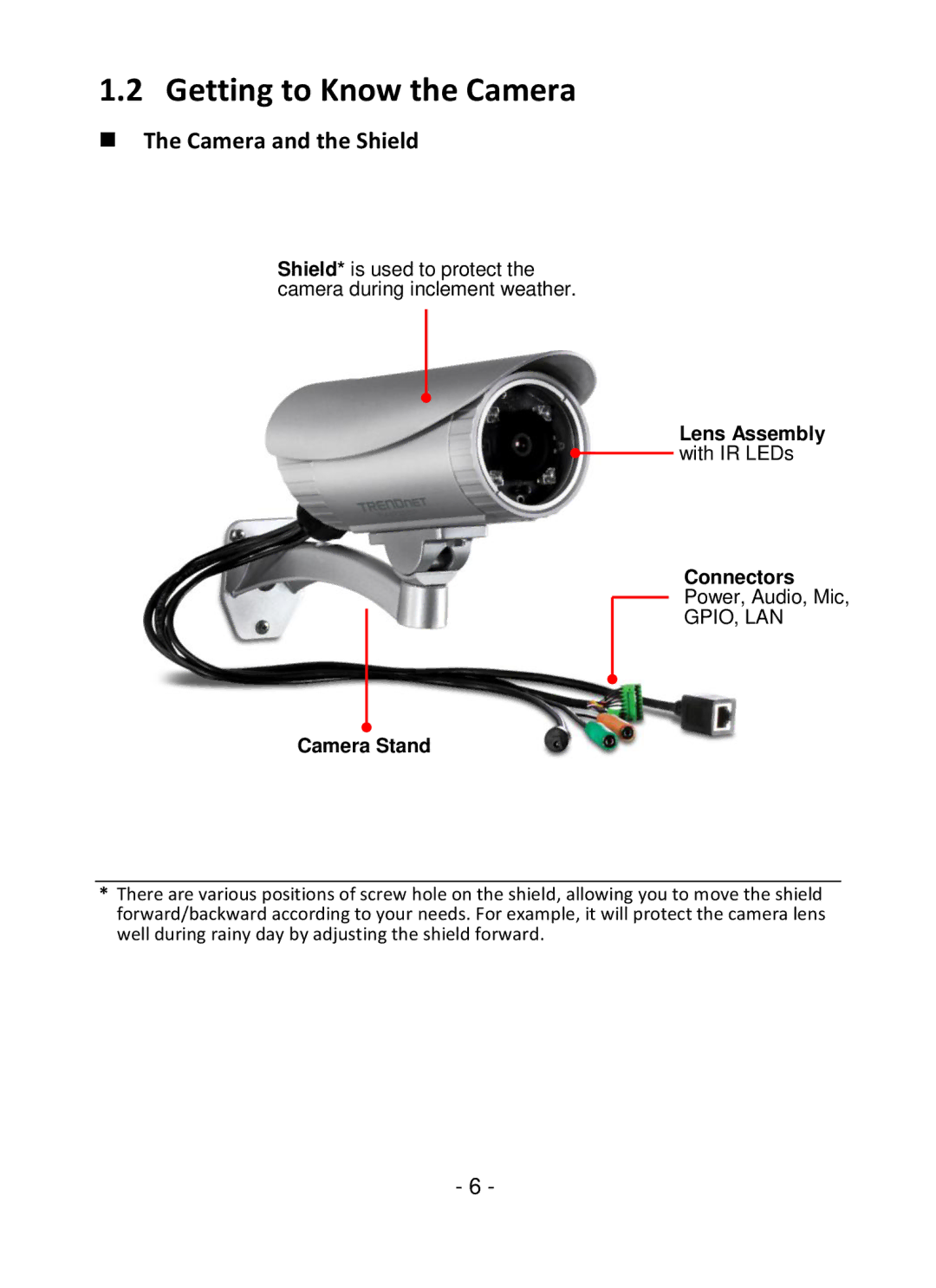 TRENDnet TV-IP322P manual Getting to Know the Camera,  The Camera and the Shield 