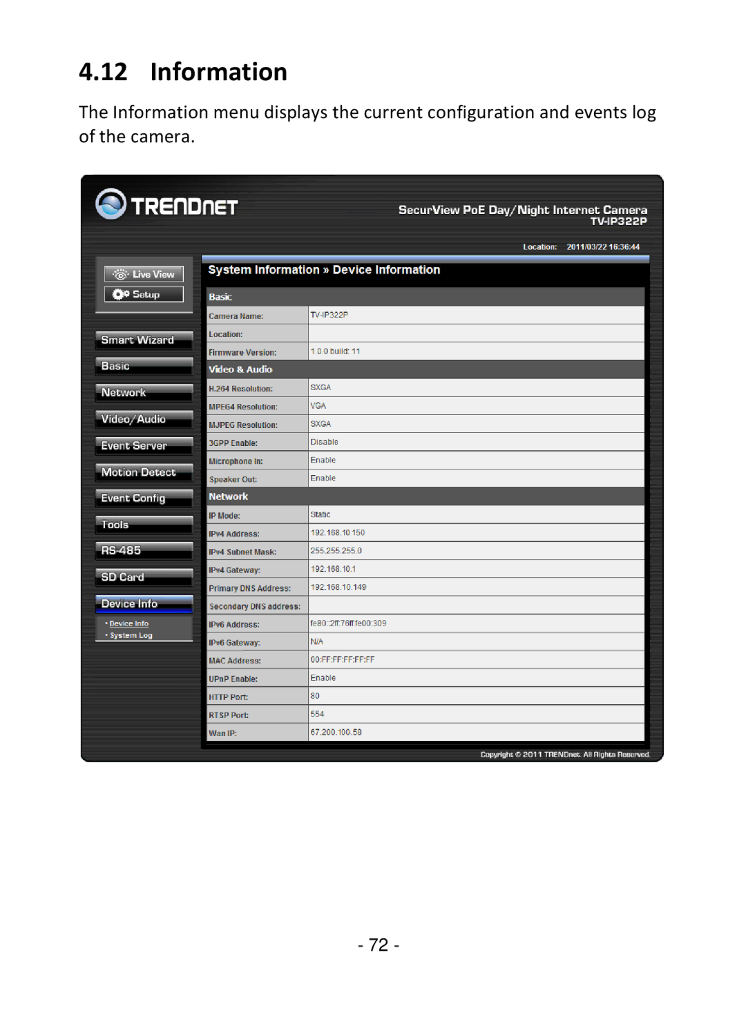 TRENDnet TV-IP322P manual Information 