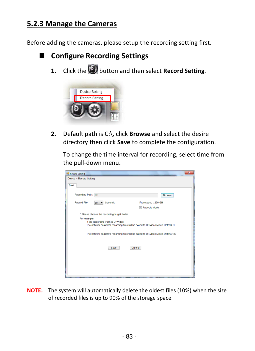 TRENDnet TV-IP322P manual Manage the Cameras,  Configure Recording Settings 