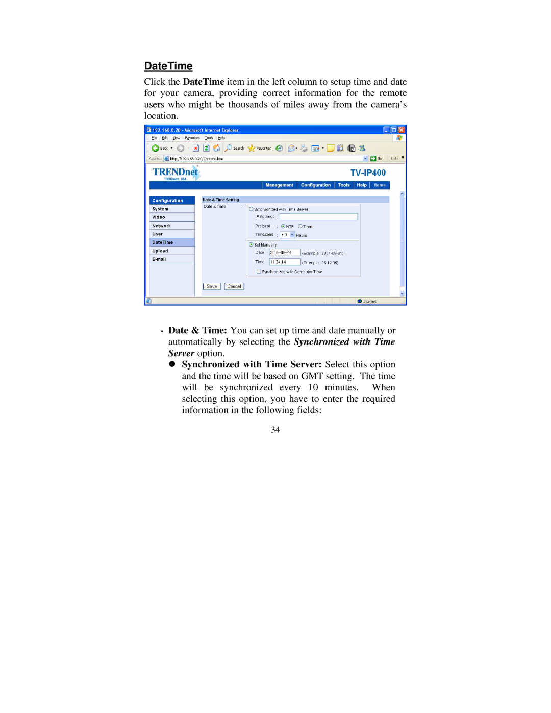 TRENDnet tv-ip400 manual DateTime 