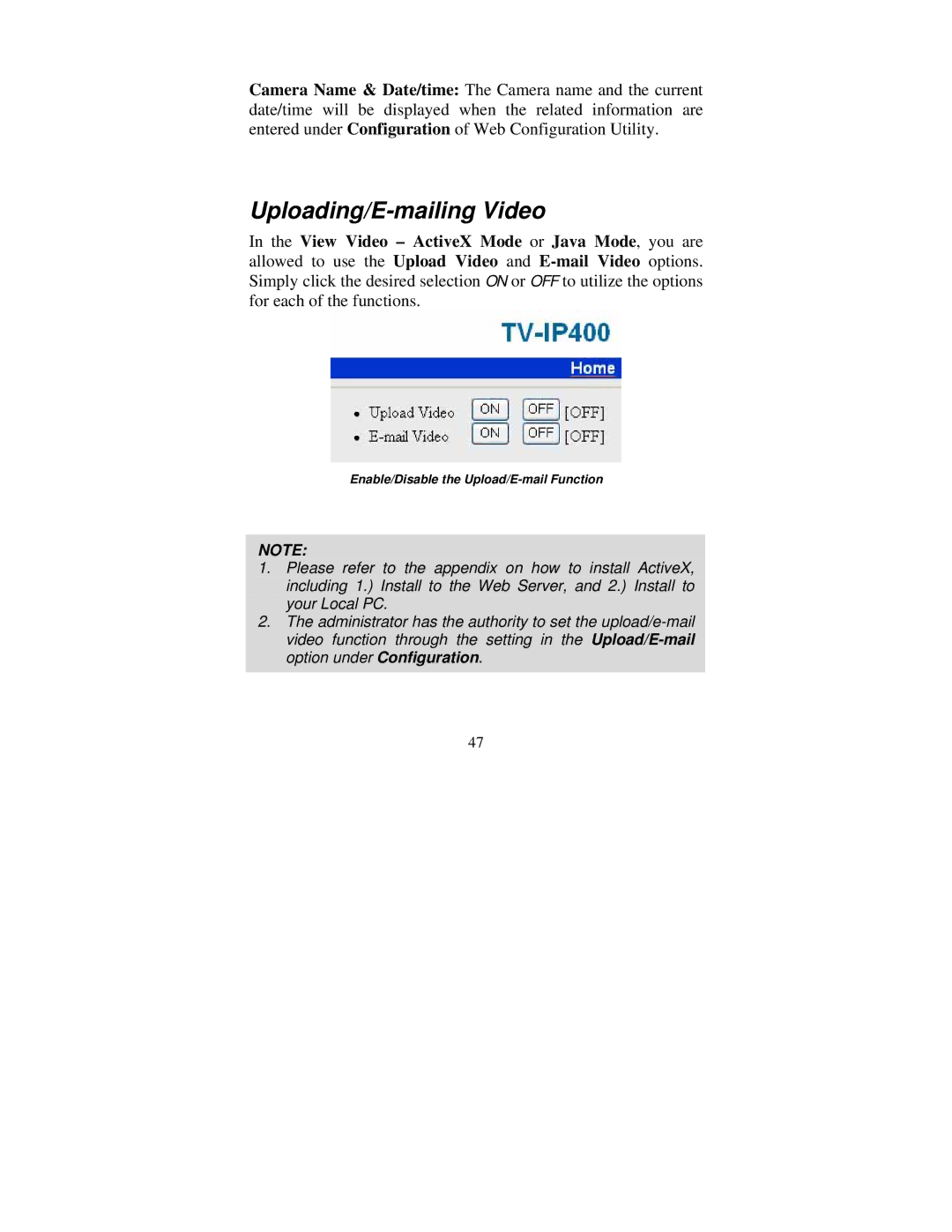 TRENDnet tv-ip400 manual Uploading/E-mailing Video 