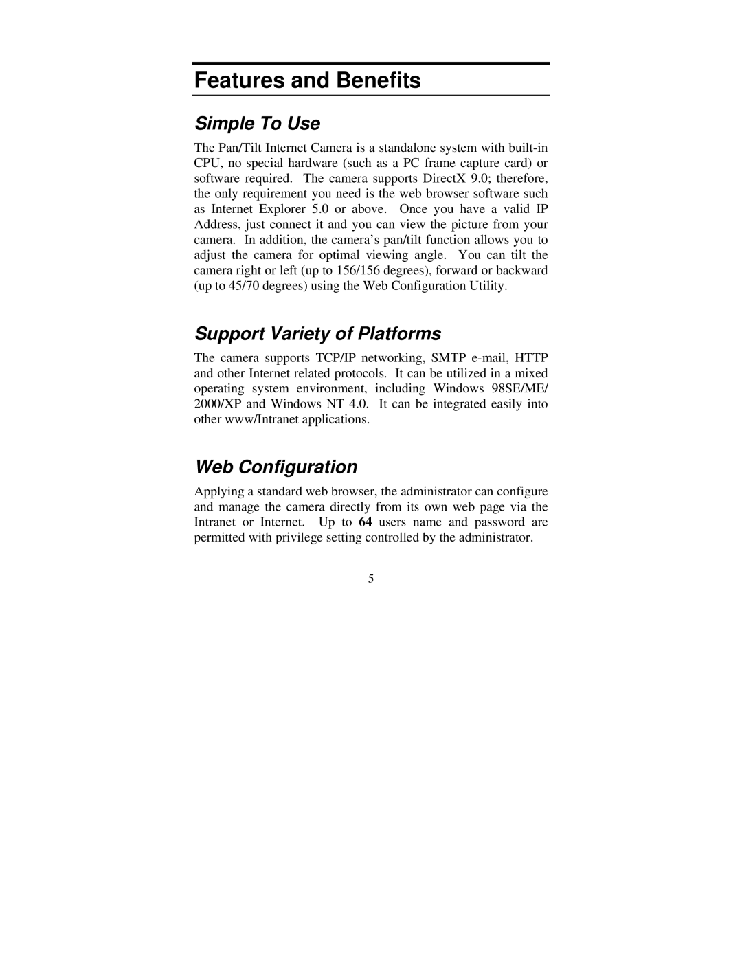 TRENDnet tv-ip400 manual Features and Benefits, Simple To Use, Support Variety of Platforms, Web Configuration 