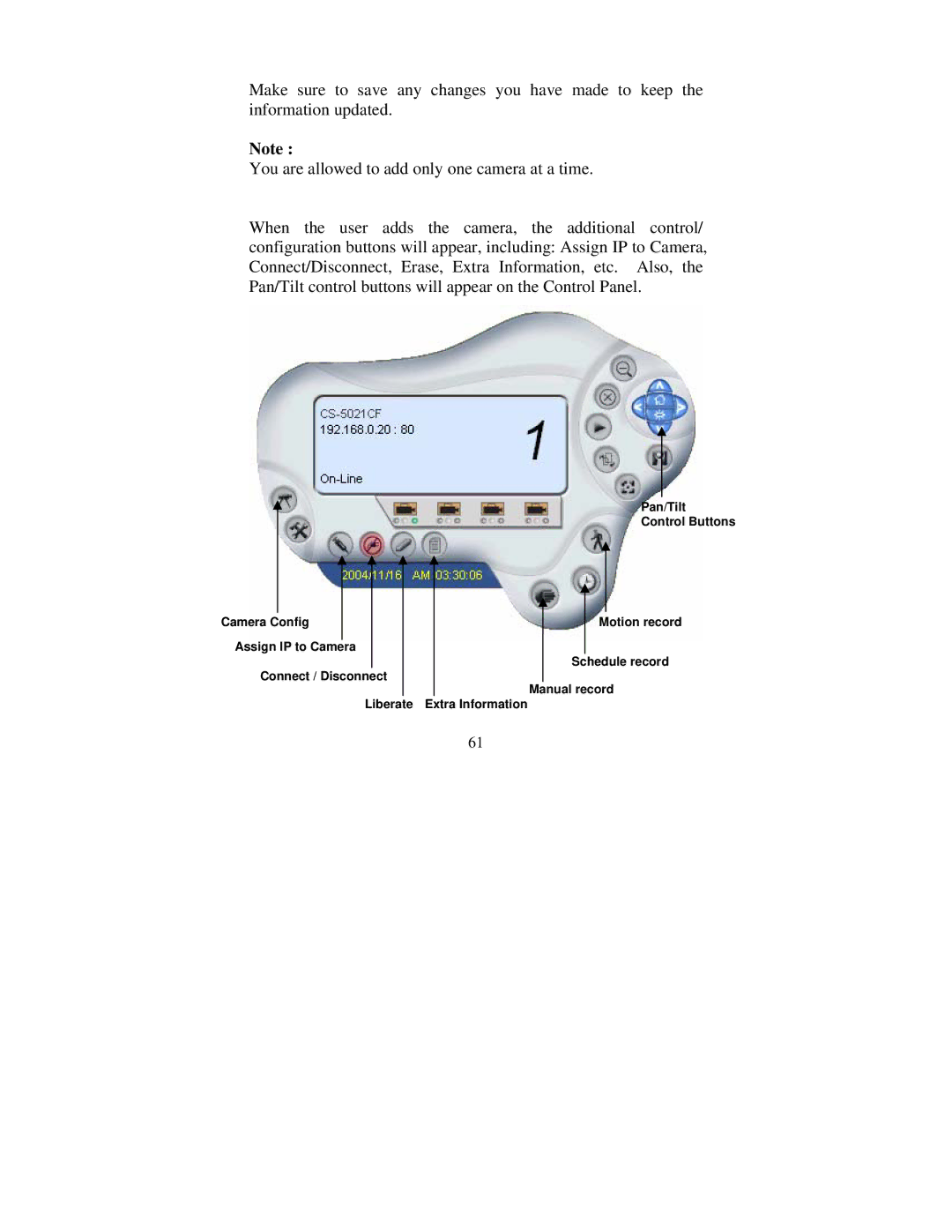 TRENDnet tv-ip400 manual Pan/Tilt Control Buttons Camera Config 