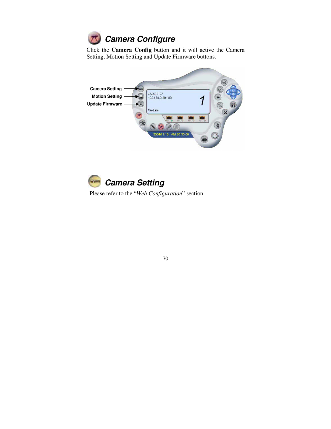 TRENDnet tv-ip400 manual Camera Configure, Camera Setting 