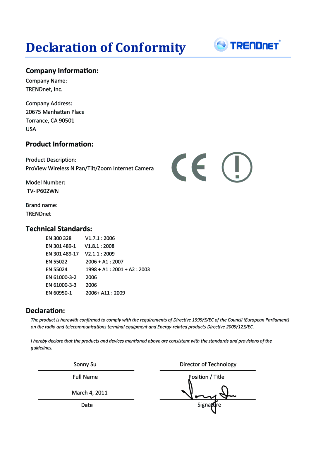 TRENDnet TV-IP602WN, IP camera manual 