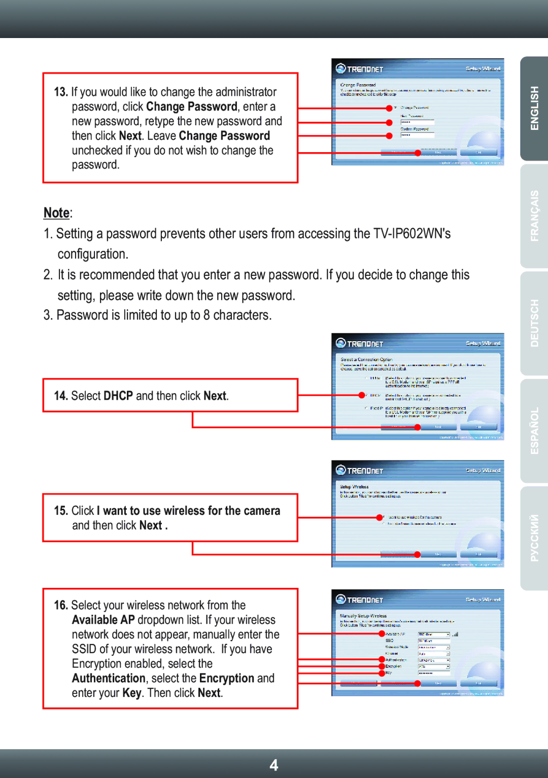 TRENDnet TV-IP602WN, IP camera manual Select Dhcp and then click Next 