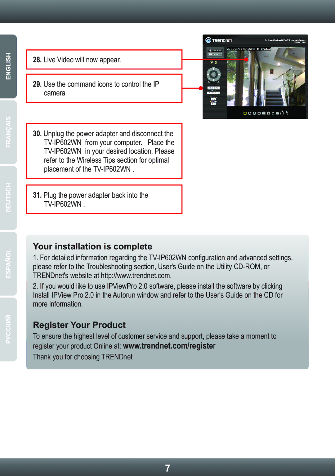TRENDnet IP camera, TV-IP602WN manual Register Your Product 