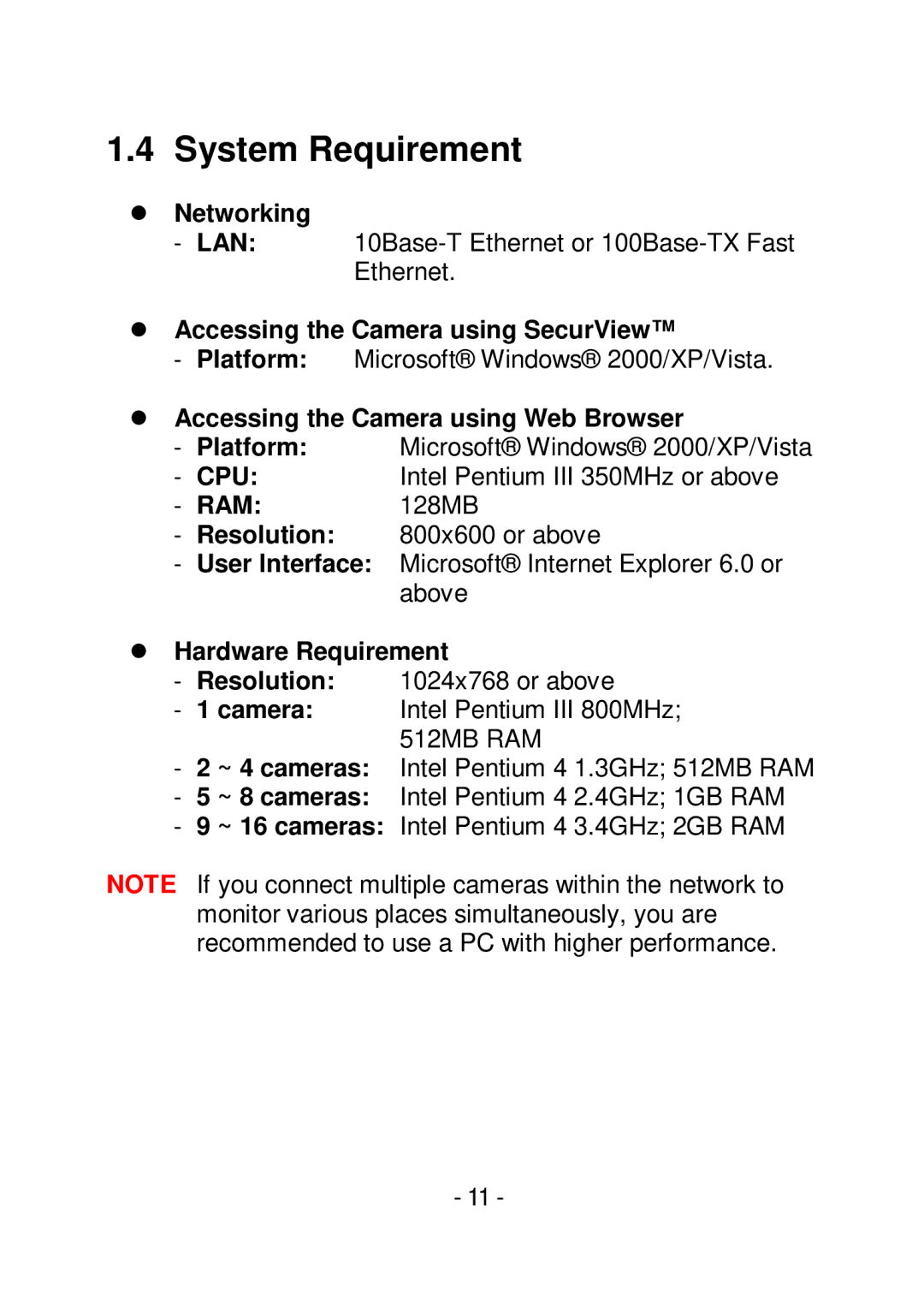 TRENDnet TVIP252P manual System Requirement 