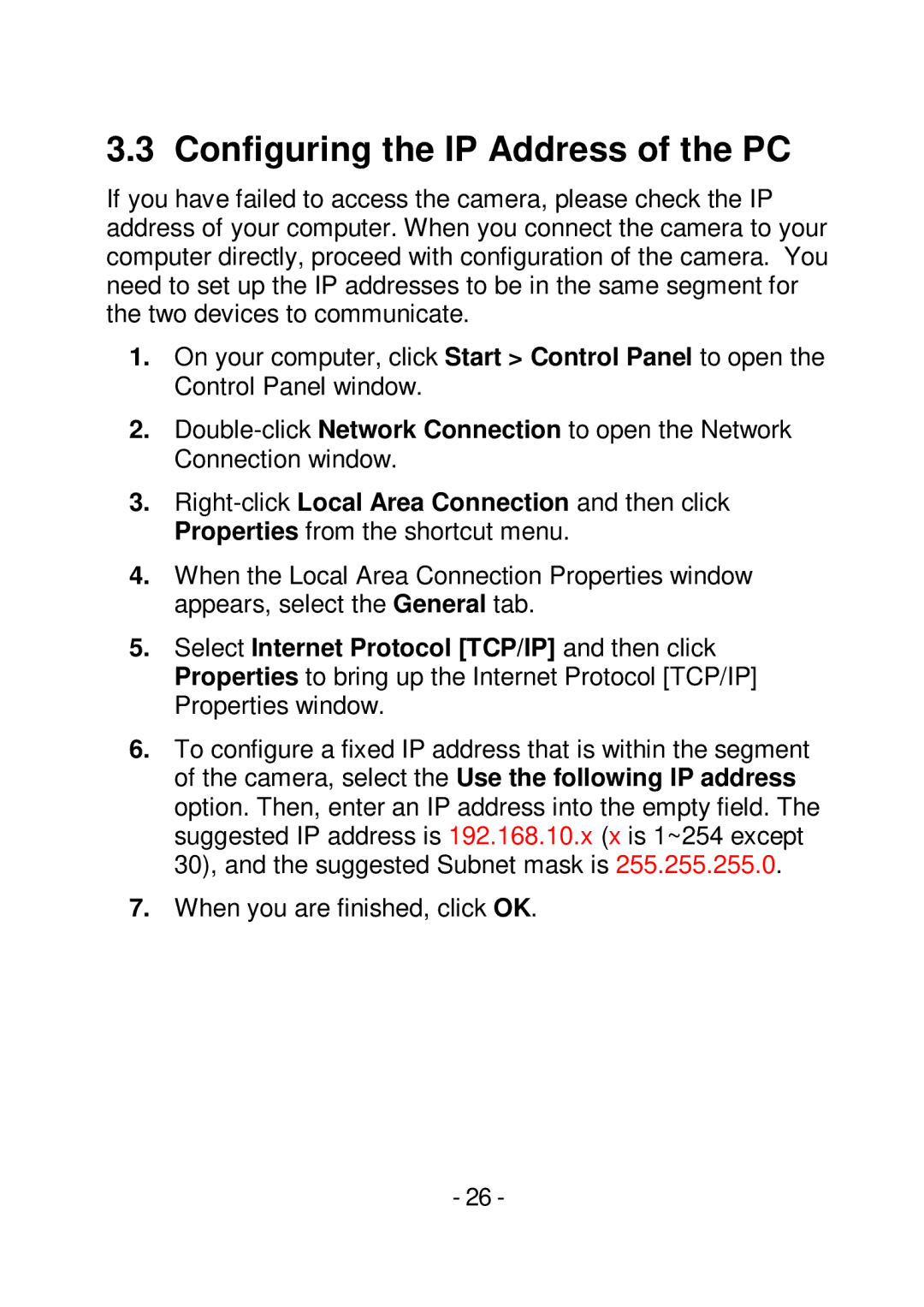 TRENDnet TVIP252P manual Configuring the IP Address of the PC 