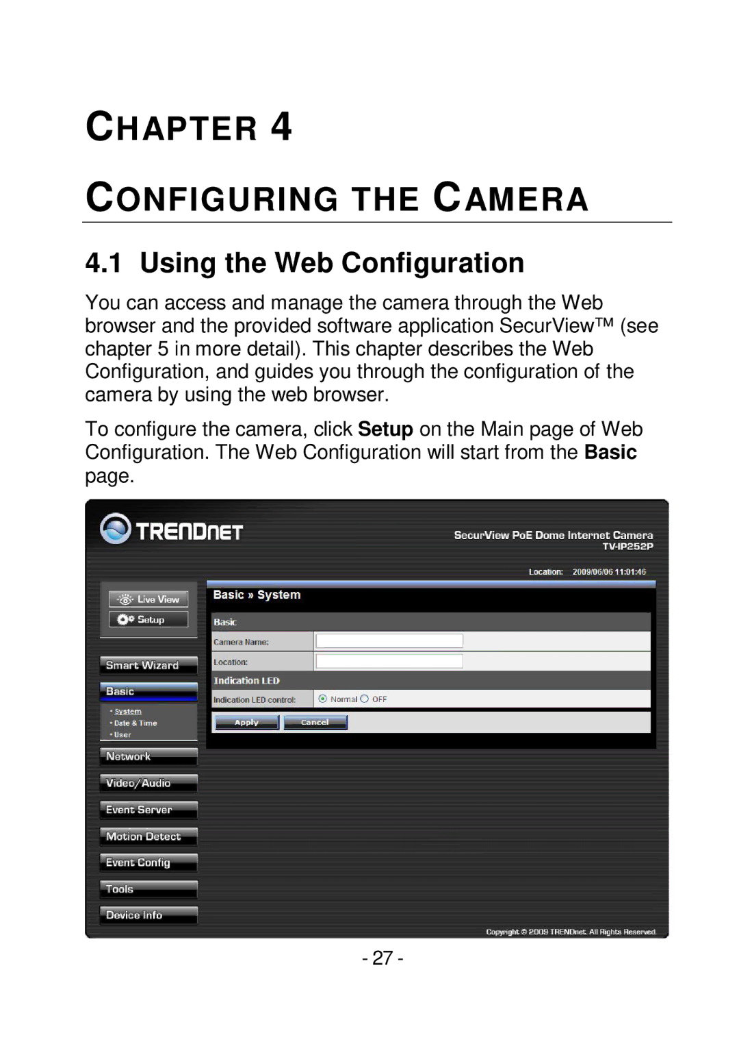 TRENDnet TVIP252P manual Chapter Configuring the Camera, Using the Web Configuration 