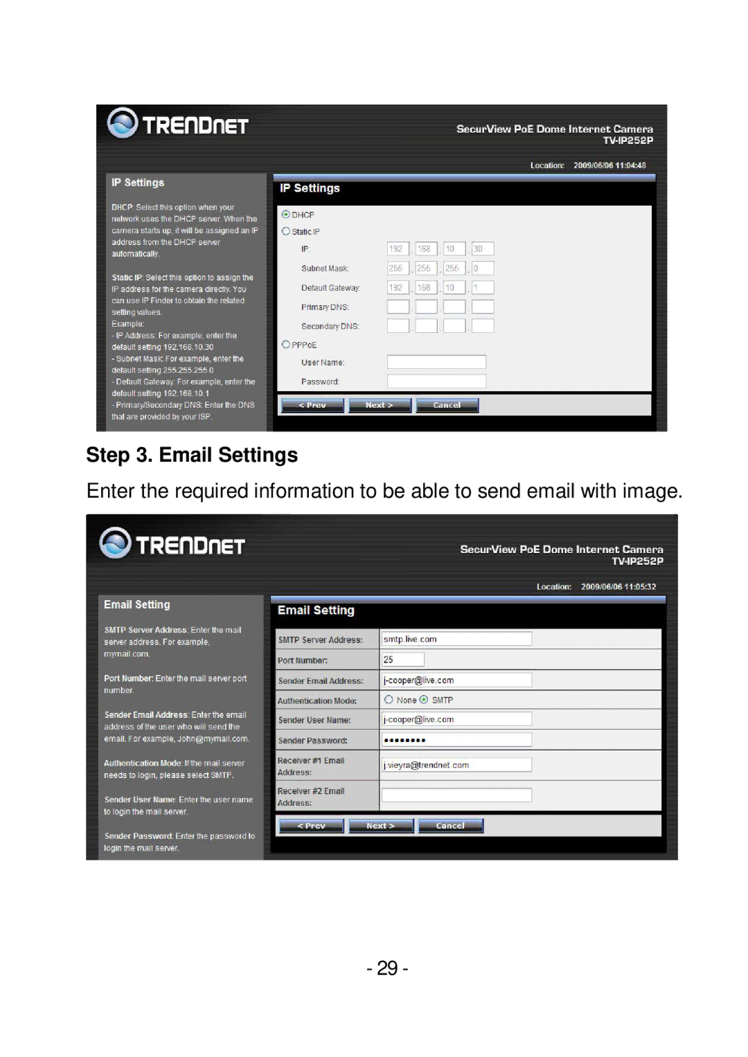 TRENDnet TVIP252P manual Email Settings 