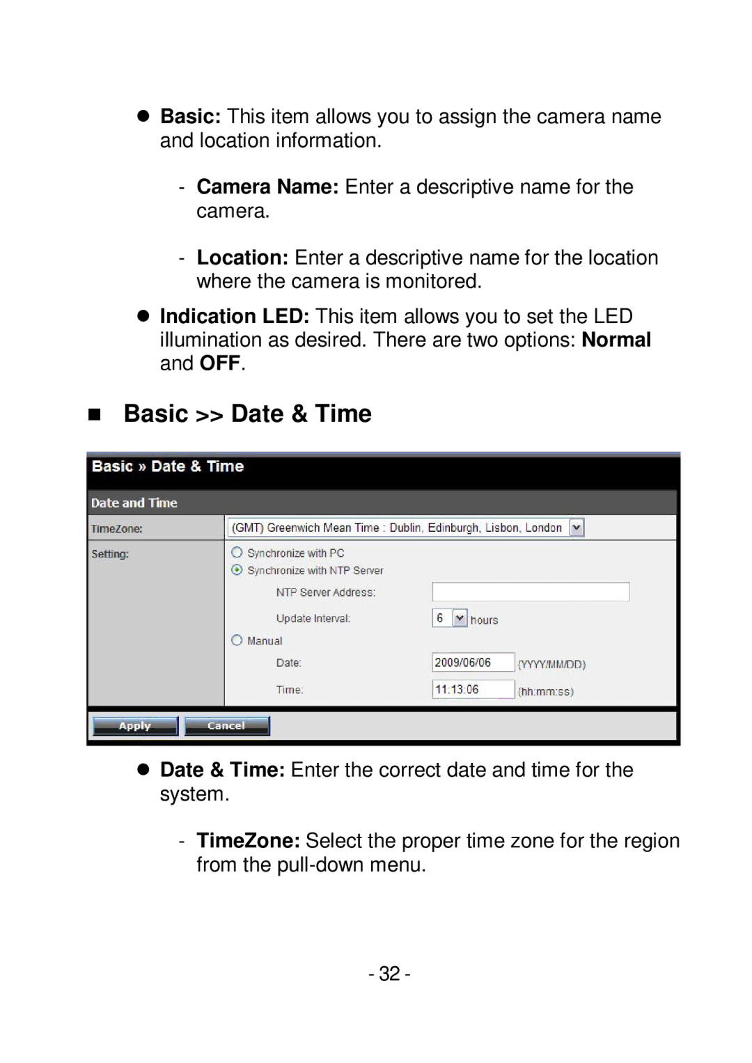 TRENDnet TVIP252P manual  Basic Date & Time 