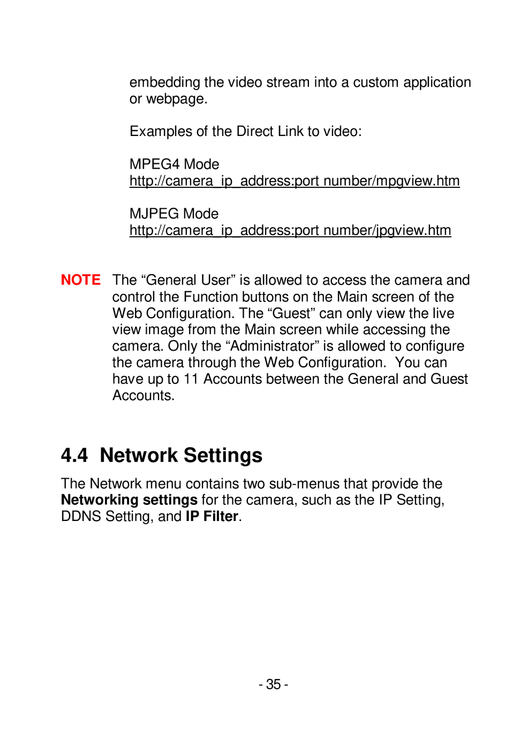 TRENDnet TVIP252P manual Network Settings 