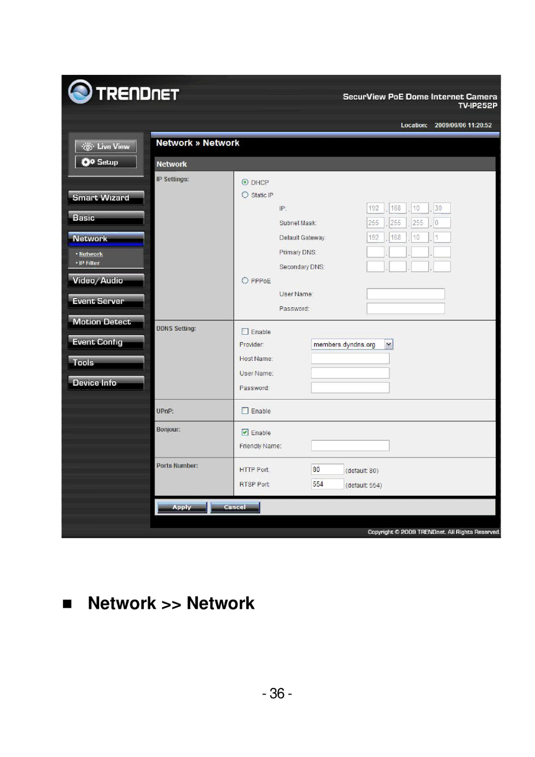 TRENDnet TVIP252P manual  Network Network 