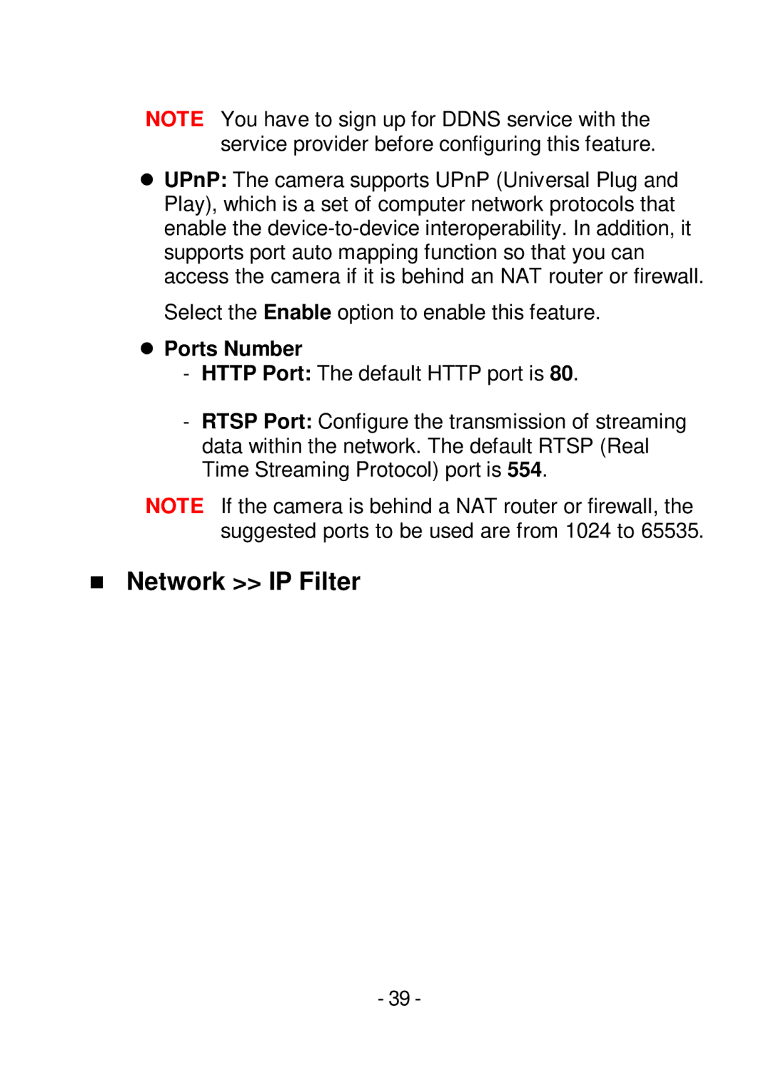 TRENDnet TVIP252P manual  Network IP Filter,  Ports Number 