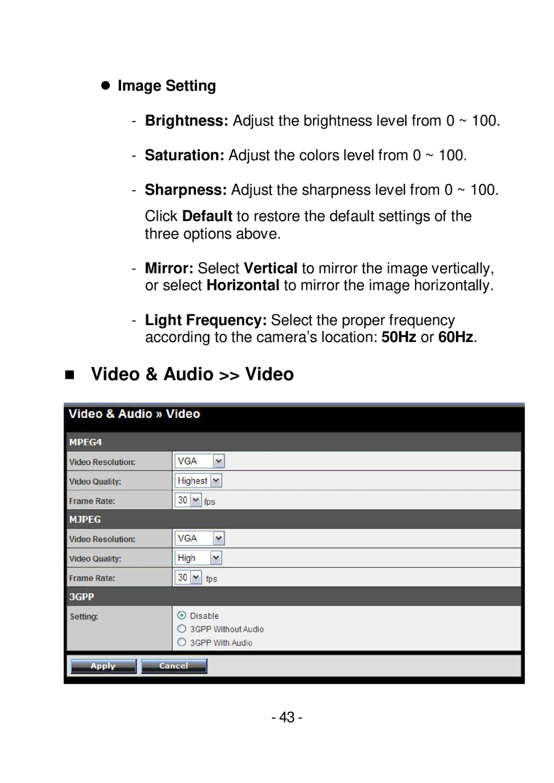 TRENDnet TVIP252P manual  Video & Audio Video,  Image Setting 