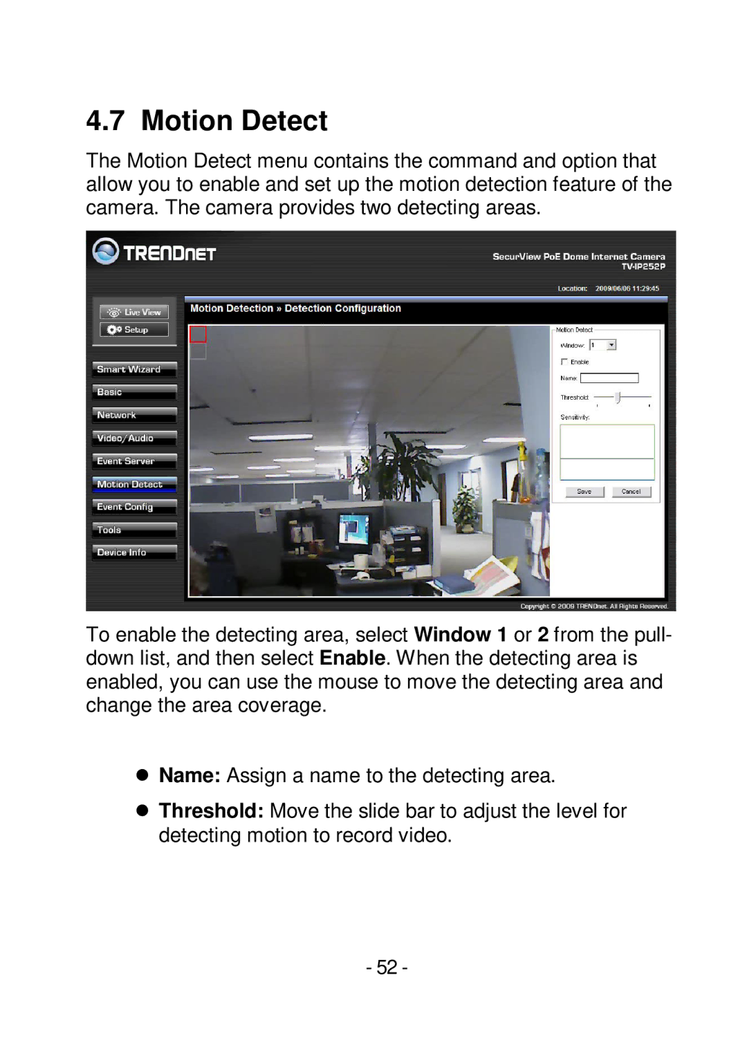 TRENDnet TVIP252P manual Motion Detect 
