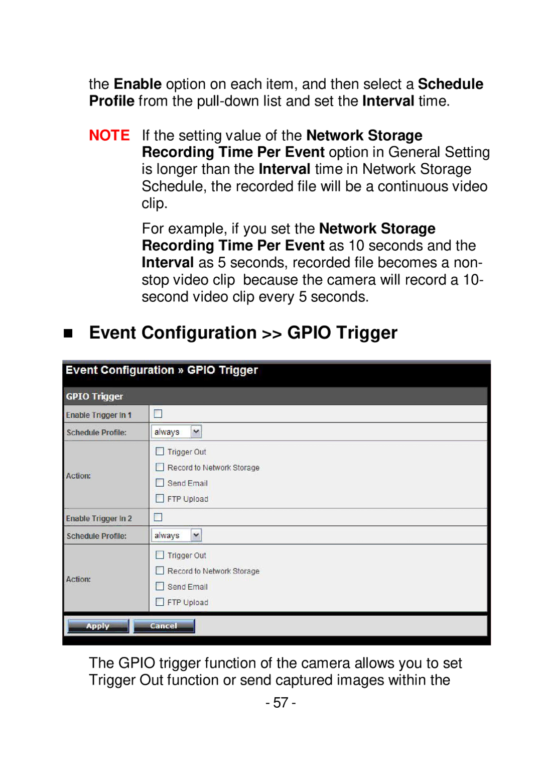 TRENDnet TVIP252P manual  Event Configuration Gpio Trigger 