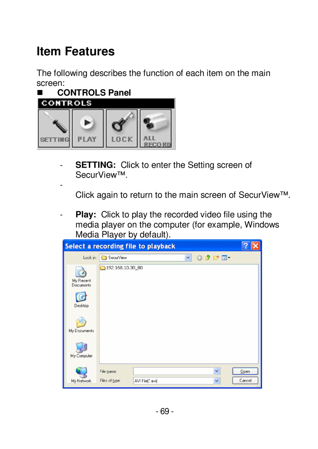 TRENDnet TVIP252P manual Item Features,  Controls Panel 