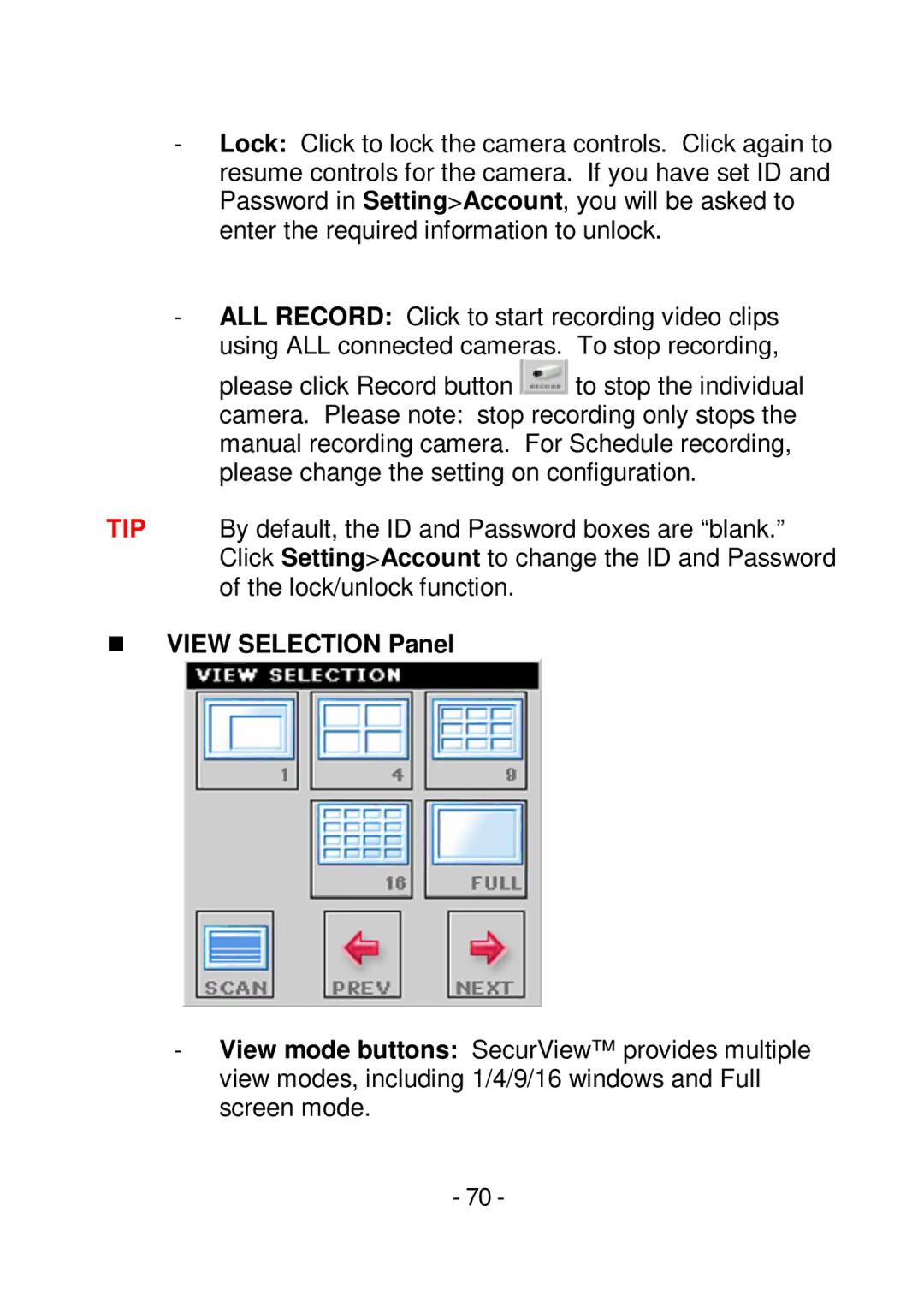 TRENDnet TVIP252P manual  View Selection Panel 