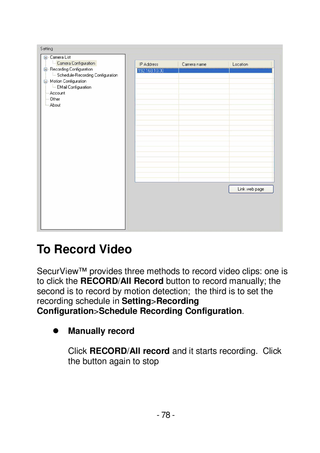 TRENDnet TVIP252P manual To Record Video,  Manually record 