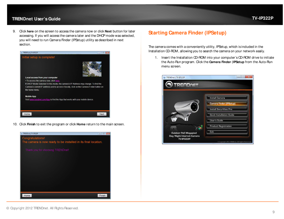 TRENDnet TVIP322P manual Starting Camera Finder IPSetup 
